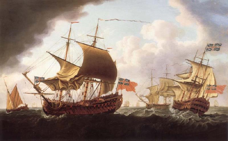  Men-o-war sailing in choppy waters